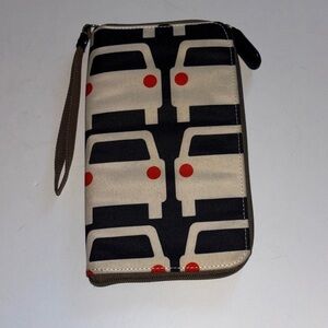 ORLA KIELY BLACK& CREAM CANVAS TRAVEL BAG CAR DESIGN GREAT FOR TRAVEL DOCUMENTS